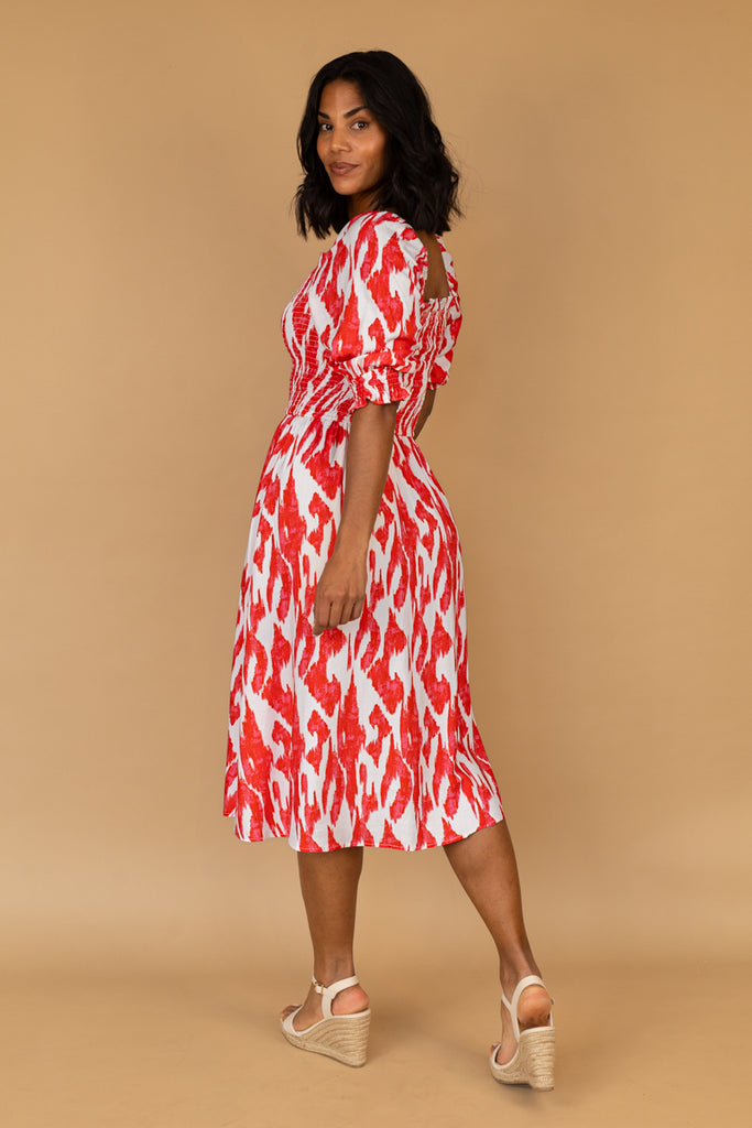 Marcia Red & White Square Neck Printed Dress