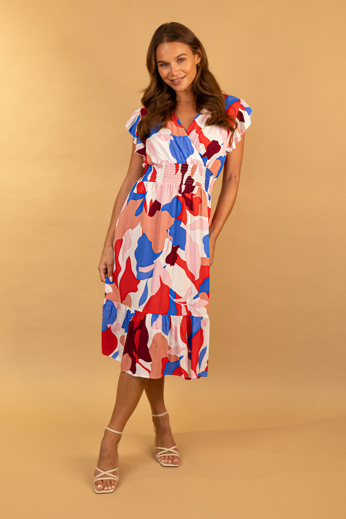 Macie Red Print Midi Dress