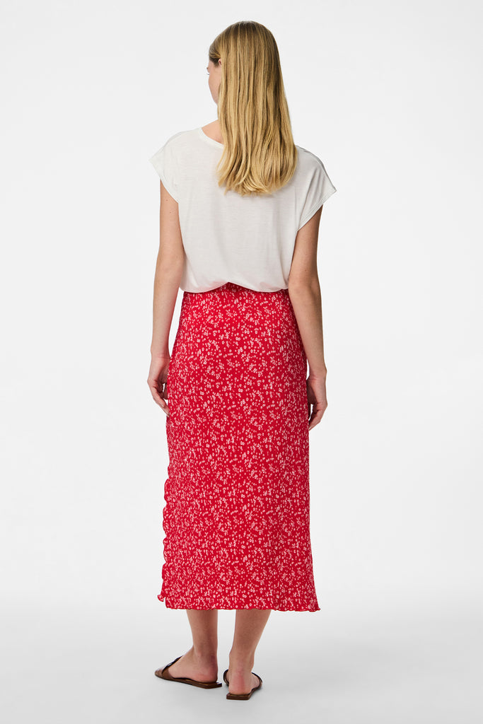 Flora High Waisted Lollipop Red Midi Skirt