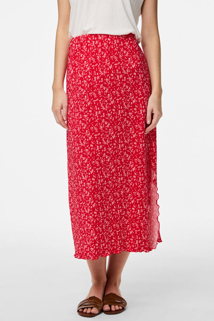 Flora High Waisted Lollipop Red Midi Skirt