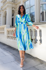 Cassie Blue & Green Abstract Print Dress