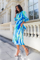 Cassie Blue & Green Abstract Print Dress