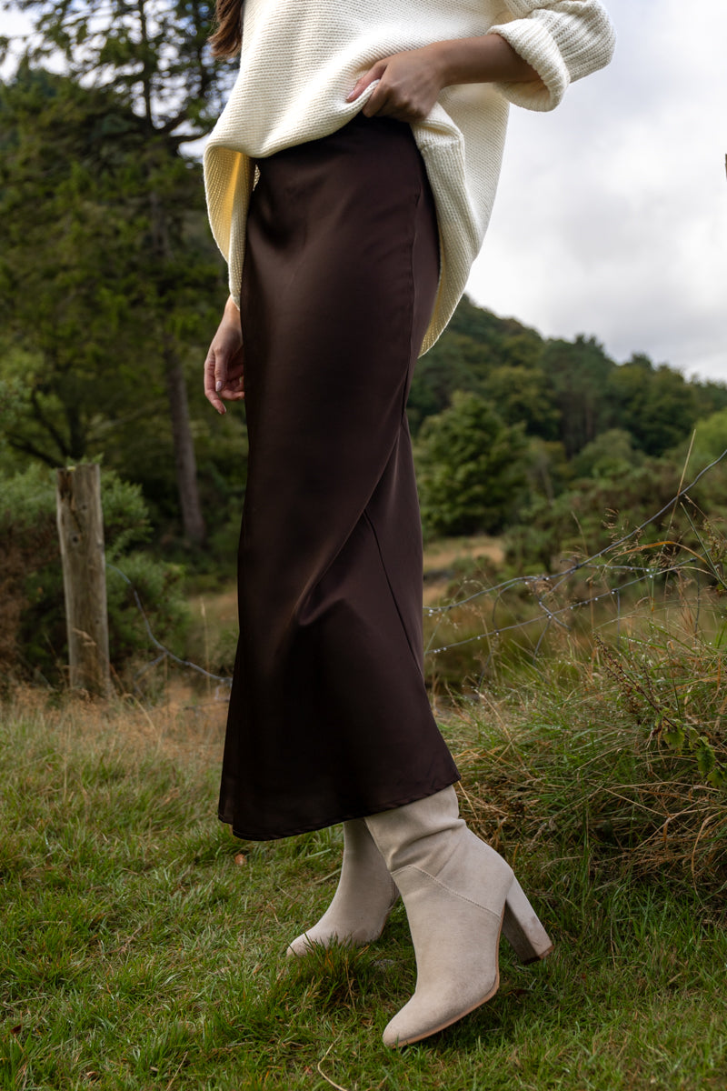 Ellette Coffee Brown Slip Skirt