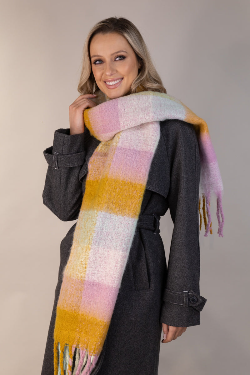 Rilla Pink & Mustard Brushed Over-Sized Scarf