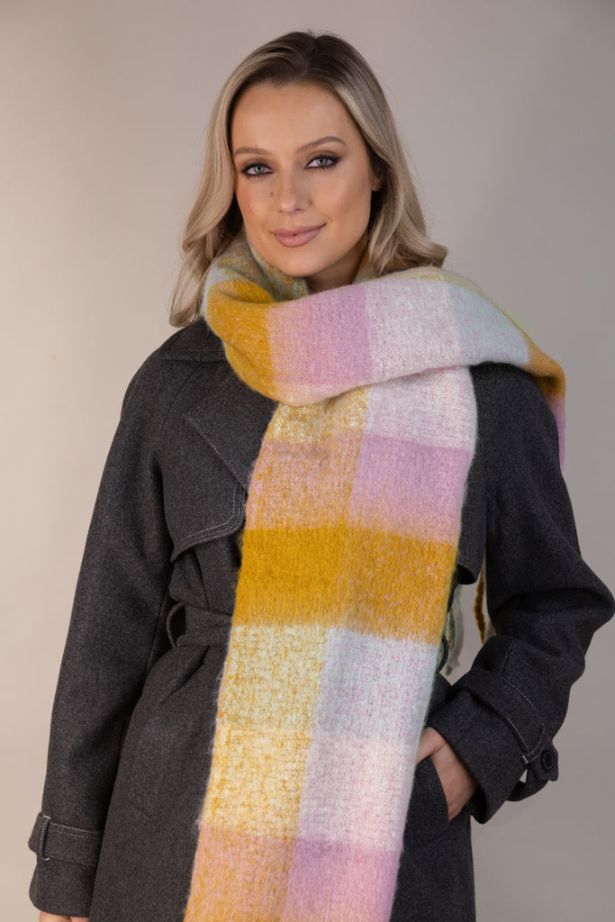 Rilla Pink & Mustard Brushed Over-Sized Scarf