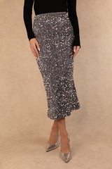 Faith Silver Grey Sequin Midi Skirt