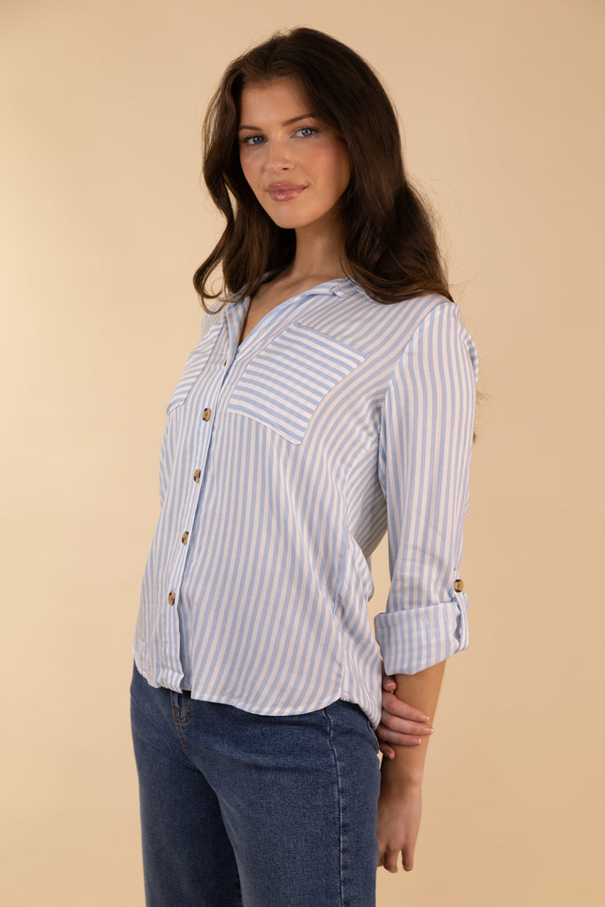 Yasmin Blue & White Striped Shirt