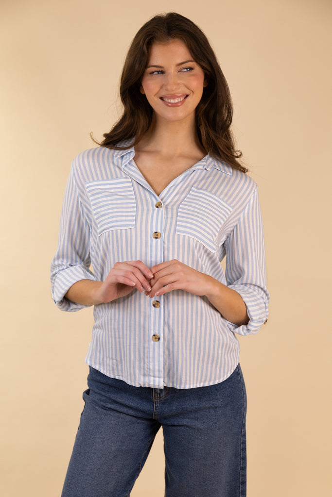 Yasmin Blue & White Striped Shirt