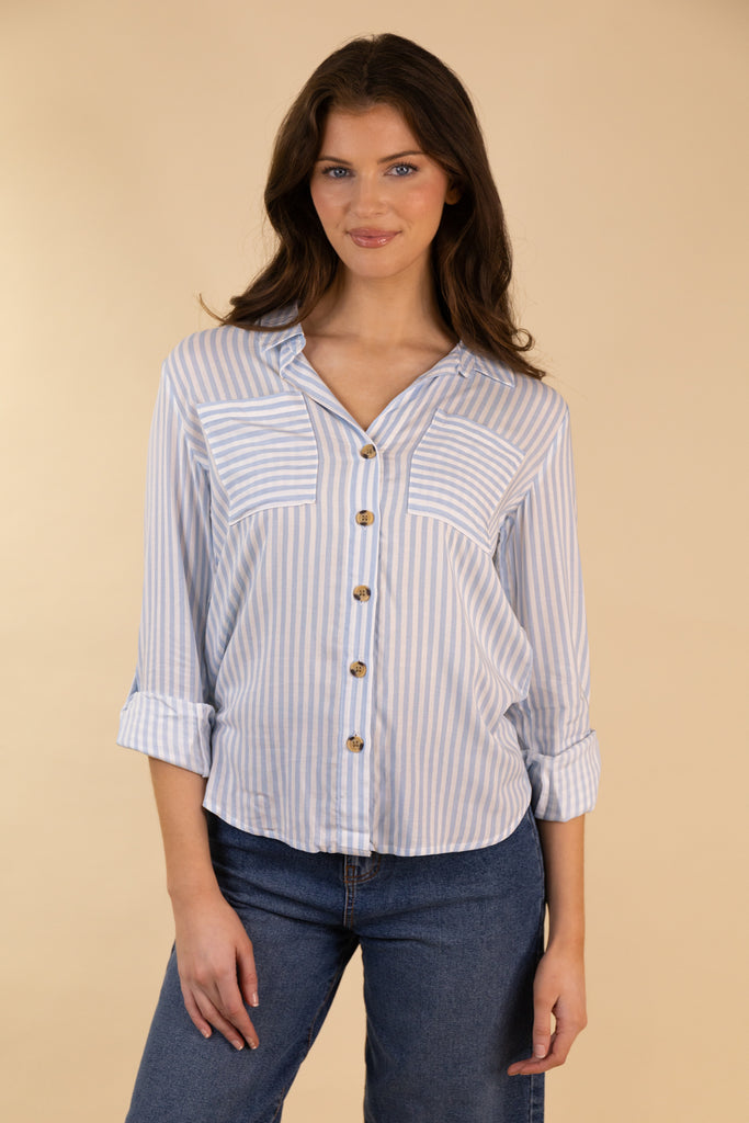 Yasmin Blue & White Striped Shirt