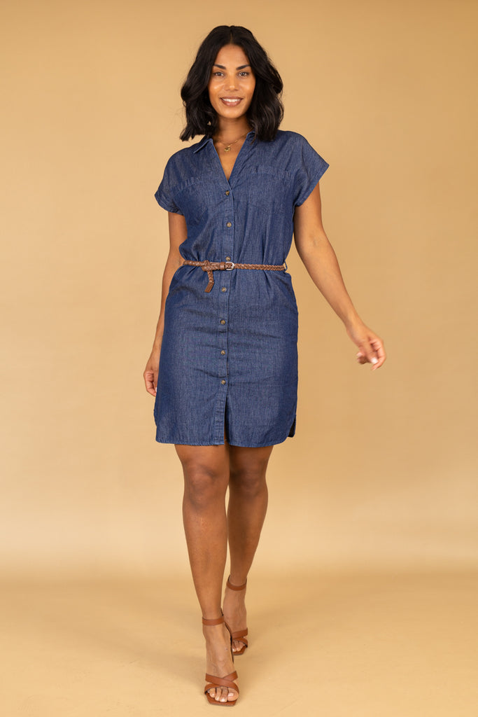 Kai Short Belted Dark Denim Dress