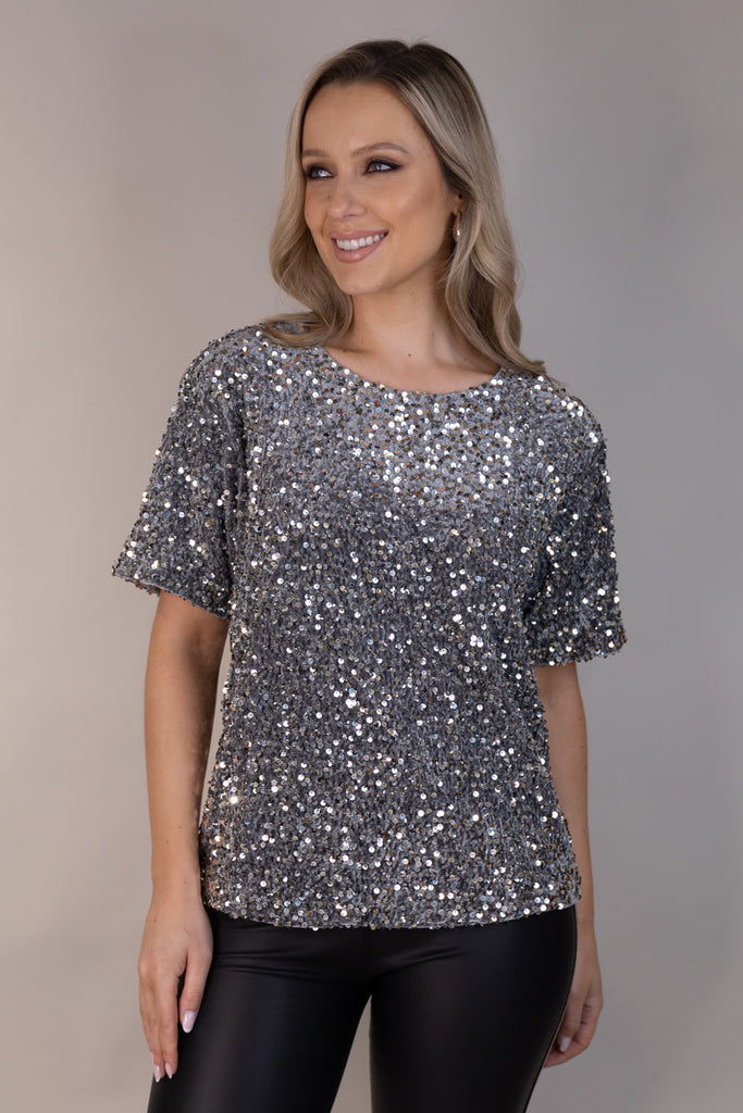 Faith Silver Sequin Top