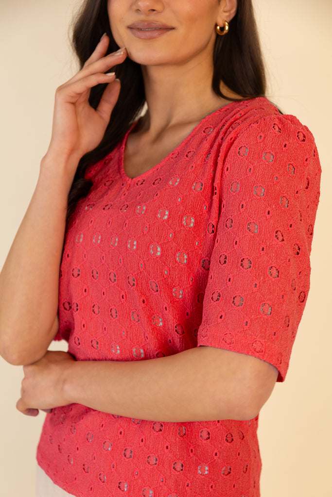 Coral Embroidered Anglaise Top