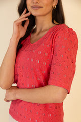 Coral Embroidered Anglaise Top