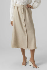 Melaney High Waisted Beige Button Skirt