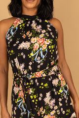 Black Floral Sonya Halter Neck Dress