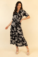 Starr Midi Black & Cream Floral Shirt Dress