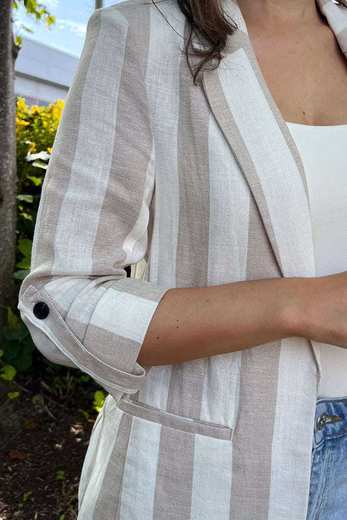 Caro Beige & White Stripe Blazer