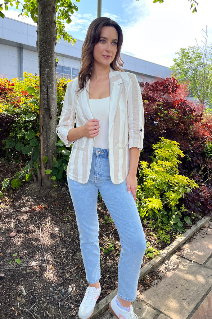 Caro Beige & White Stripe Blazer