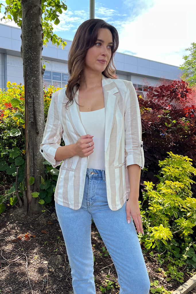 Caro Beige & White Stripe Blazer