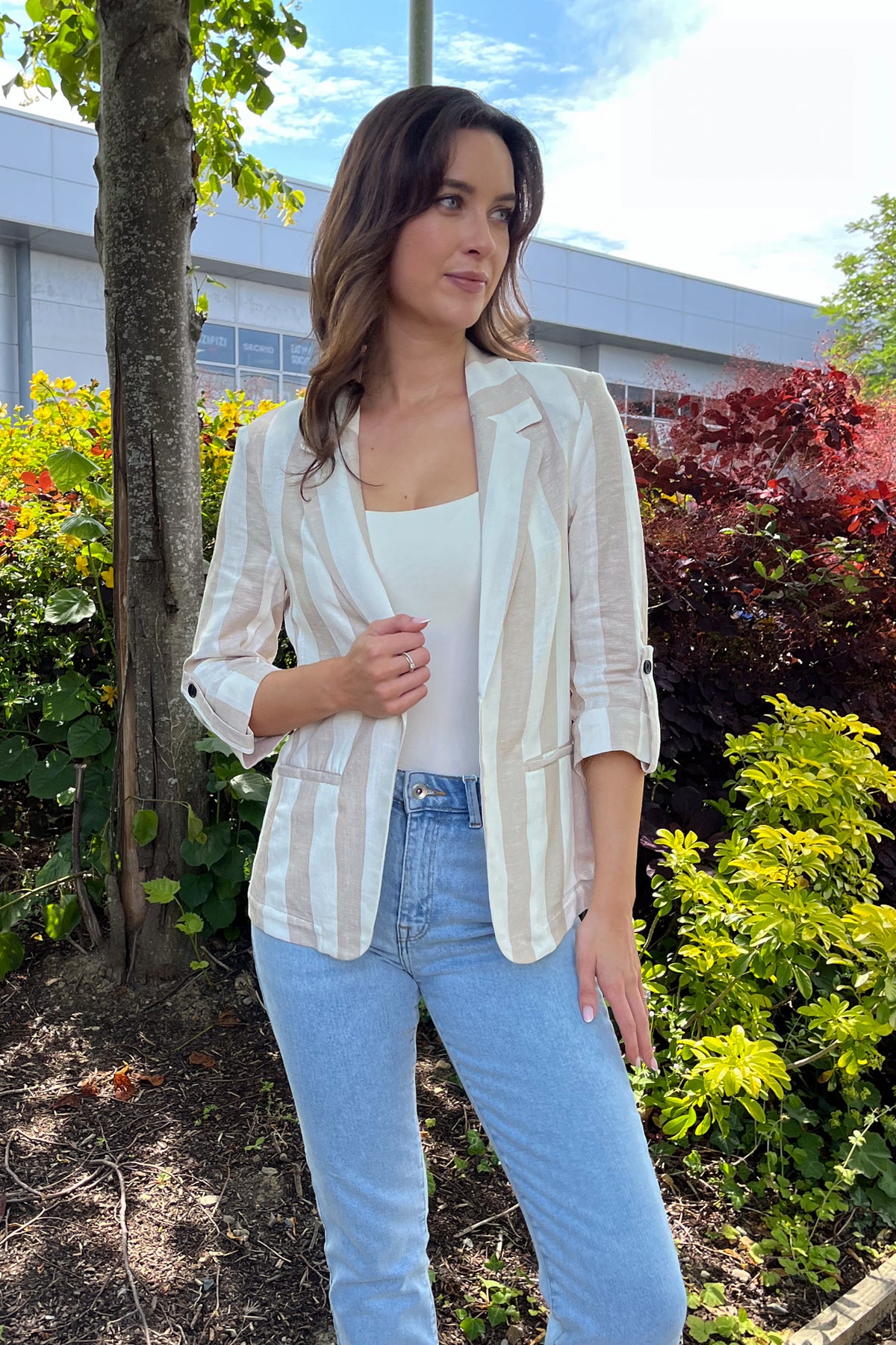 Caro Beige & White Stripe Blazer