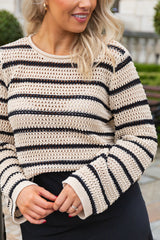 Neska O-Neck Beige & Black Stripe Knit