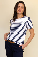 Abby Zip Navy & White Stripe Top