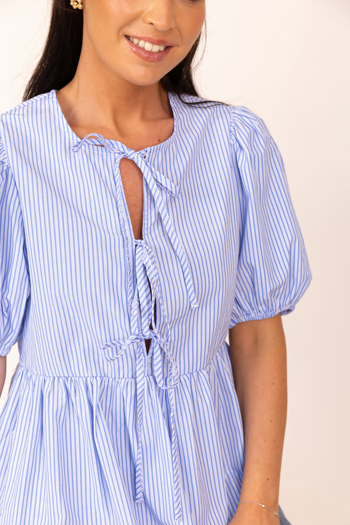 Holly Blue & White Stripe Tie Blouse