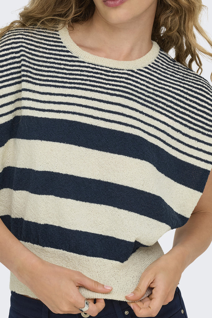 Mia Beige & Navy Stripe Knit Top