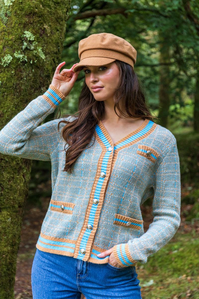 Sophia Tan & Blue Check Button Cardigan