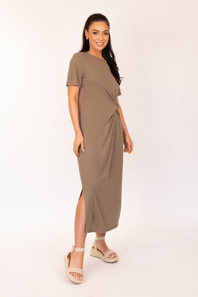 Anora O-Neck Mocha Twist Dress