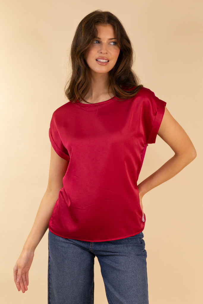 Ellette Magenta Pink Satin Top