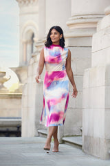 Thea Pink & Blue Print Midi Dress