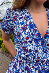 Kara Blue & White Print Top