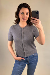 Venice Short Sleeve Buttoned Grey Cardigan