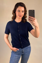 Venice Short Sleeve Buttoned Navy Cardigan