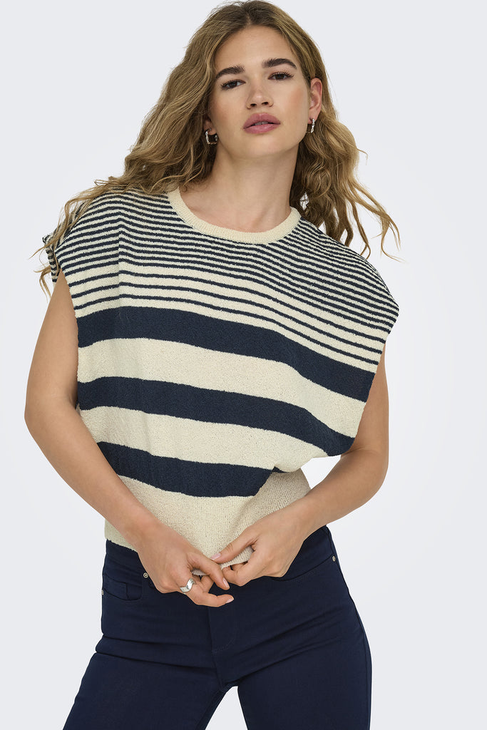 Mia Beige & Navy Stripe Knit Top
