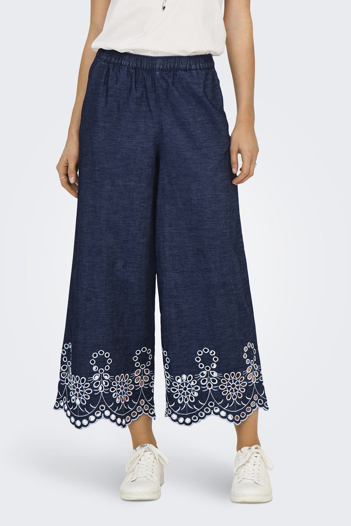 Margot Medium Blue Denim Embroidered Trousers