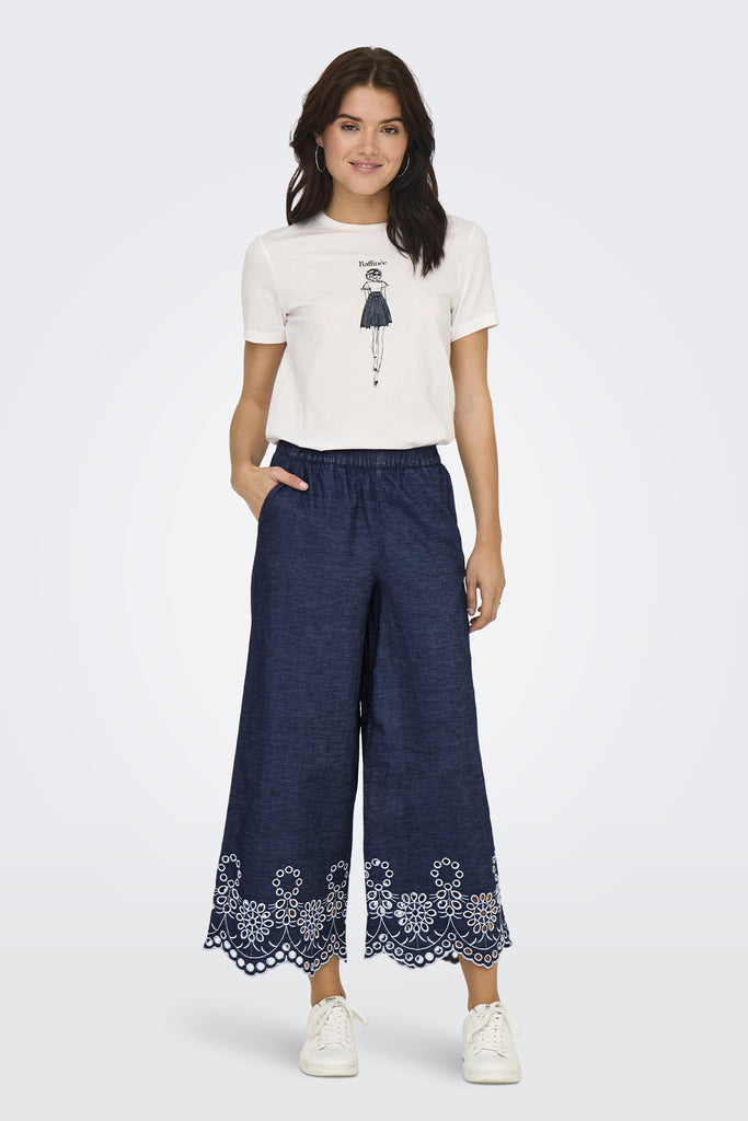 Margot Medium Blue Denim Embroidered Trousers