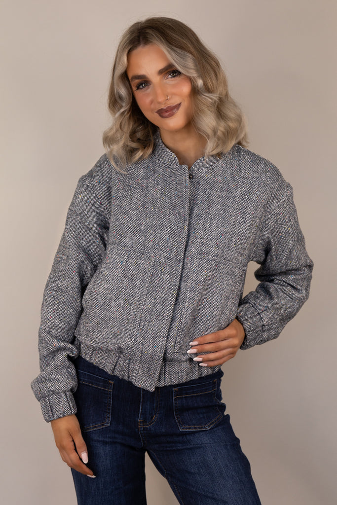 Polly Denim Blue Tweed Bomber