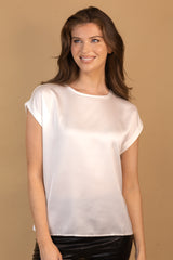 Ellette White Satin Look Short Sleeved Top