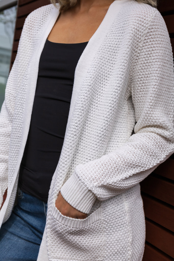 Dalo White Textured Cardigan