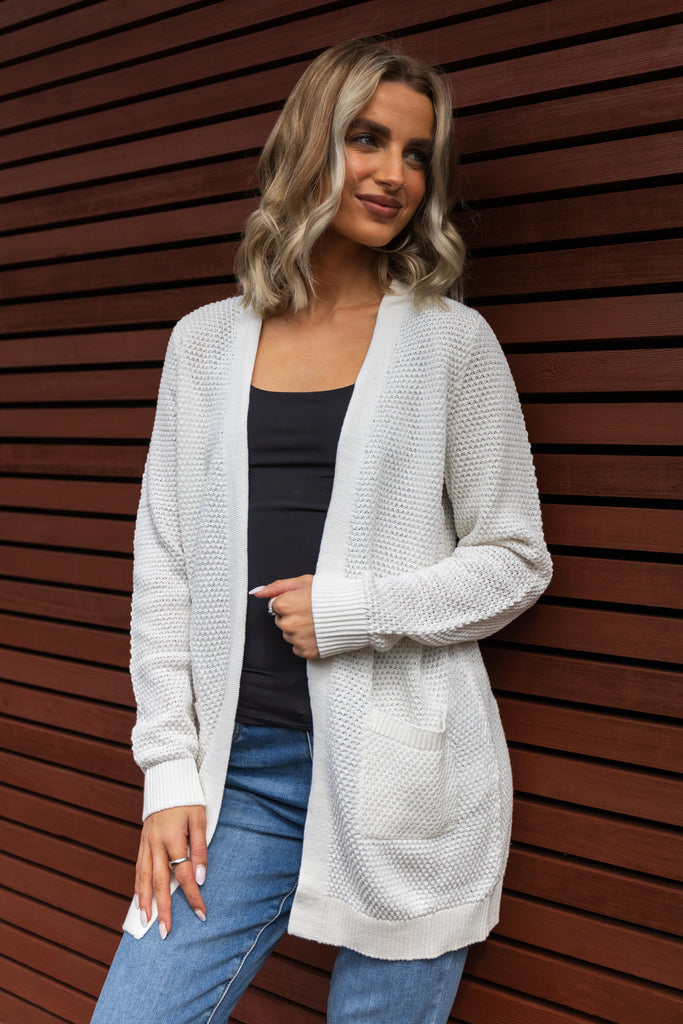 Dalo White Textured Cardigan