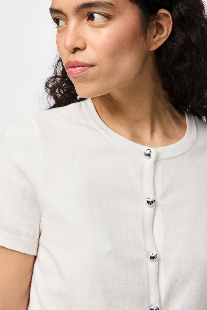 Corina O-neck Short Sleeve White Cardigan