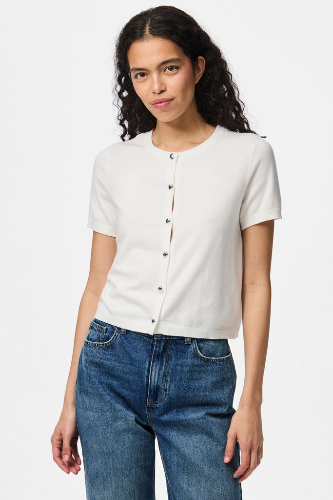 Corina O-neck Short Sleeve White Cardigan