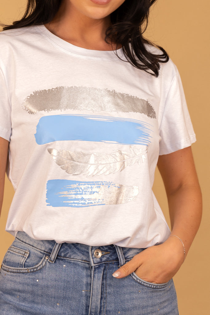 Maggie Blue Feather Print T-Shirt