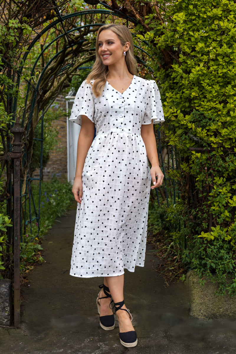 Marie Black & White Polka Dot Button Dress