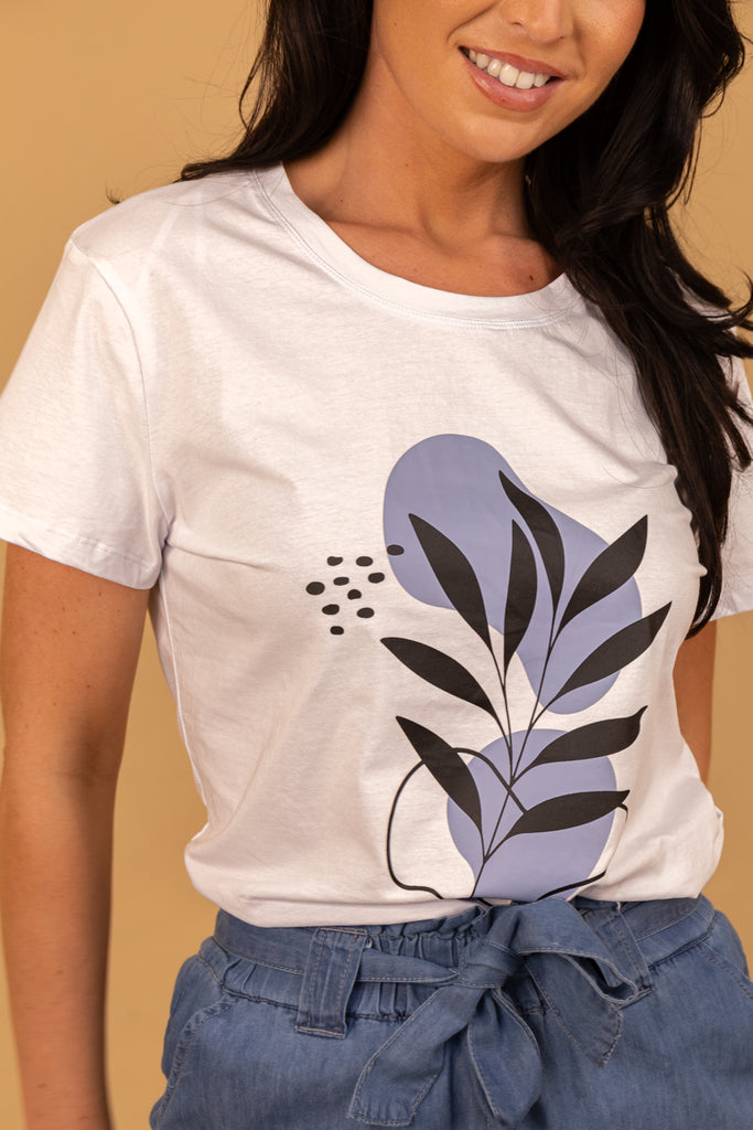 Maggie Blue Leaf Print T-Shirt