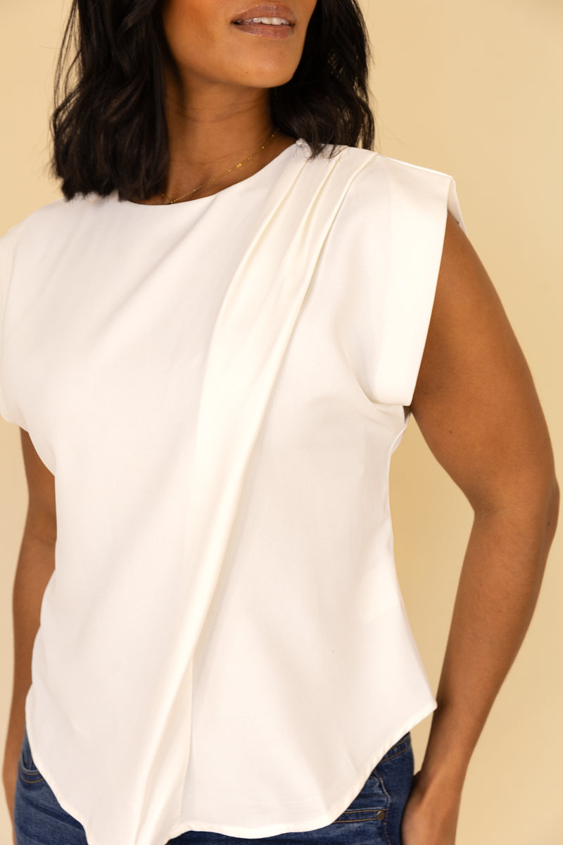 Suzi Pleat Front White Top