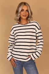 Reina Black & Cream Stripe Knit