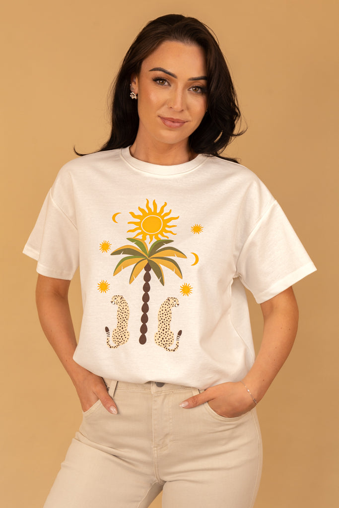 Hannah O-neck White Print T-Shirt